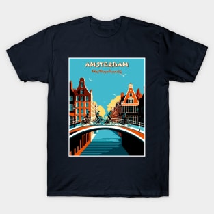 Amsterdam Netherlands Tourism Bicycle Riding Advertising Print T-Shirt